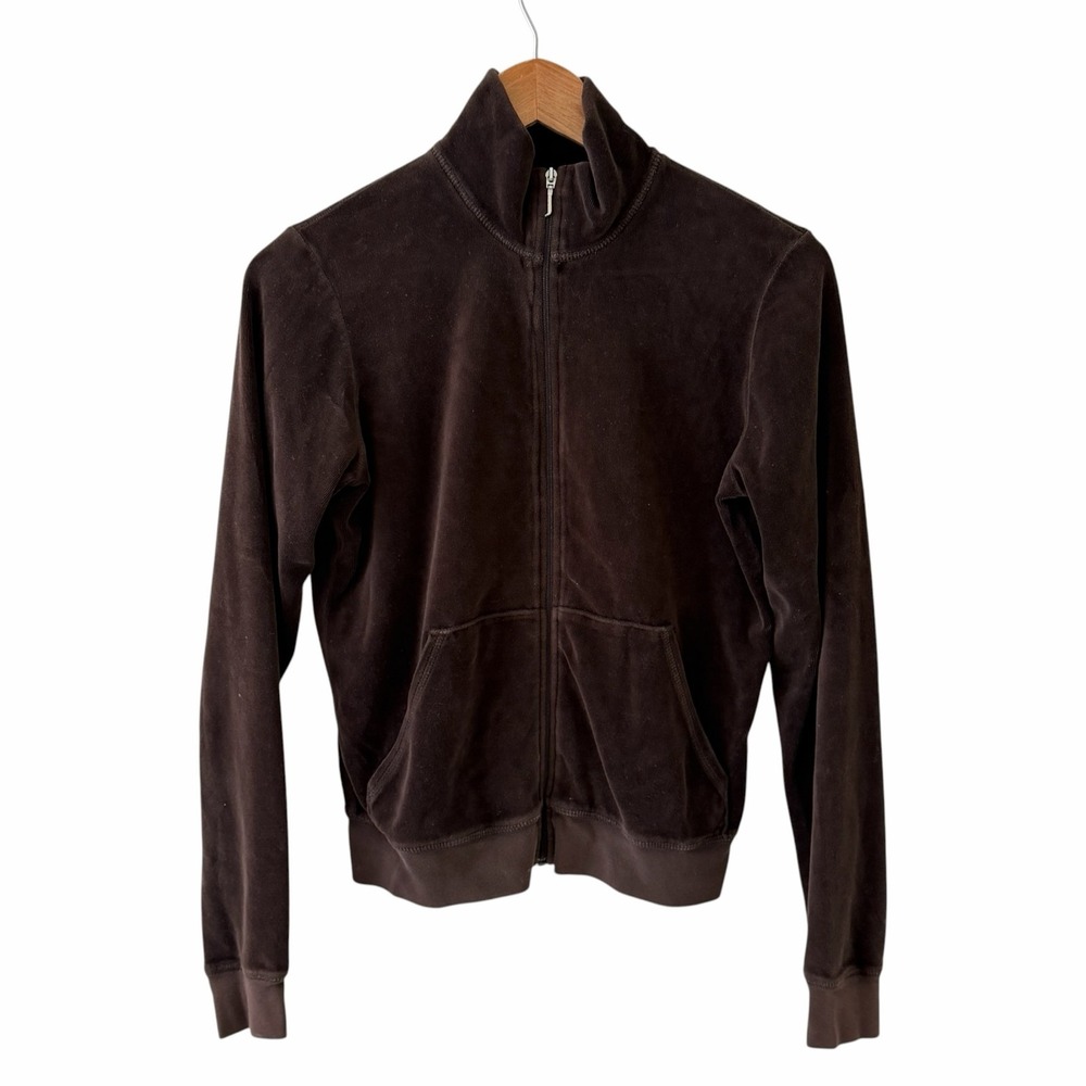 Vintage Juicy Couture Velour Track Jacket Womens L Brown J Zip Up Y2K